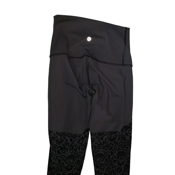 Lululemon Leggings Womens Size 2 Gray Charcoal Solid /‎ Floral Design Pre-Owned - Picture 3 of 12
